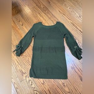 New York & Company Forest Green Sweater with Tie Accents